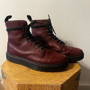 Dr. Martens | Zavala Burgundy Pebbled Leather Combat Boots, Size 8